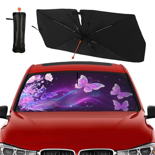 Butterfly Flowers Car Windshield Sun Shade Umbrella Bendable Handle Foldable Funny Sunshade for Car Windshield Block UV Rays Keep Vehicle Cool for Most Sedans SUV Trucks Cars 57"x30" (147*75cm,33*11cm / Butterfly 3)