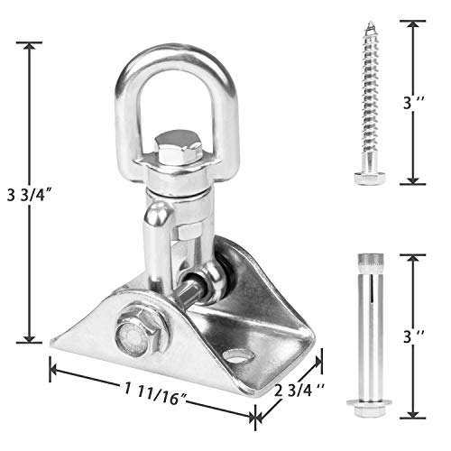 Heavy Duty Swing Hangers for Wooden Sets 2000 LB Capacity Hammock Hanger 360 Swivel Stainless Steel Swing Hardware Accessories 2 Packs for Porch Playground Yoga Heavy Bag (Silver / 1 Pack)