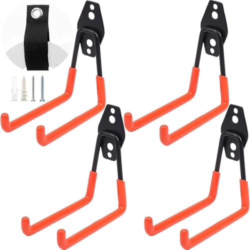 Heavy Duty Garage Storage Hooks 4 Pack Garage Tool Organizer Wall Mount (Medium)