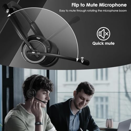 Upgrade ANC & ENC Wireless Headset with Mic for Work (Black)