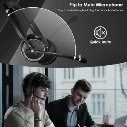 Upgrade ANC & ENC Wireless Headset with Mic for Work (Black)