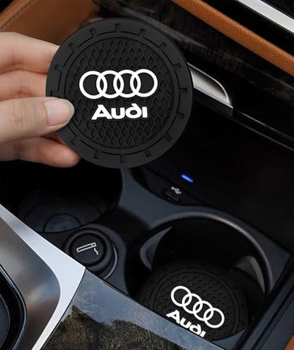 Car Cup Holder Coaster for Audi A4 A5 A6 A7 A8 Q3 Q4 Q5 Q6 Q7 Q8 Silicone Cupholder Coaster Interior Accessories 2.75in 2Pieces Black (Black-07)