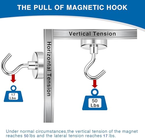 Magnetic Hooks Magnet Hook for Cruise Cabins 50LBS Essentials 6P (Silver / 0.78in)
