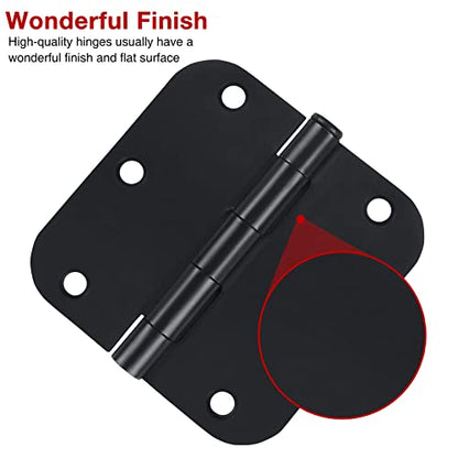 3 1 2" Matte Black Door Hinges 3.5" Rounded Flat 5 (Matte Black / 42 Pack)