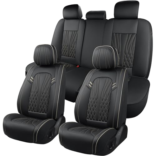 Leather Car Seat Covers 5 Pieces (Black 1/Full Set)