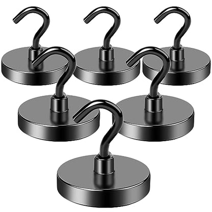 Magnetic Hooks Magnet Hook for Cruise Cabins 170LBS Essentials 6P (Black / 1.41in)