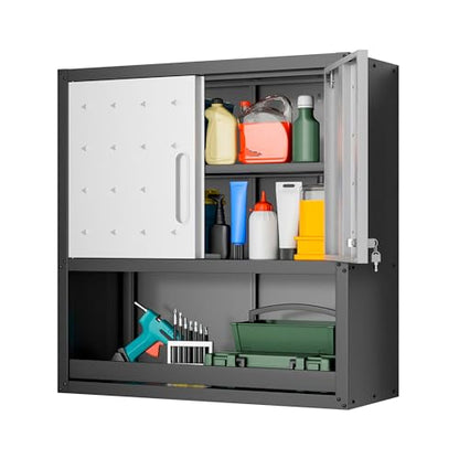 Garage Wall Cabinet (Black/Grey / 2 Doors & Open Storage)