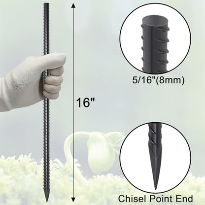 Straight Rebar Stakes 16 Inch Metal Ground Concrete Form Stakes (I-16 Inch-54 Pcs / I-16 Inch-Φ5/16"-Black)