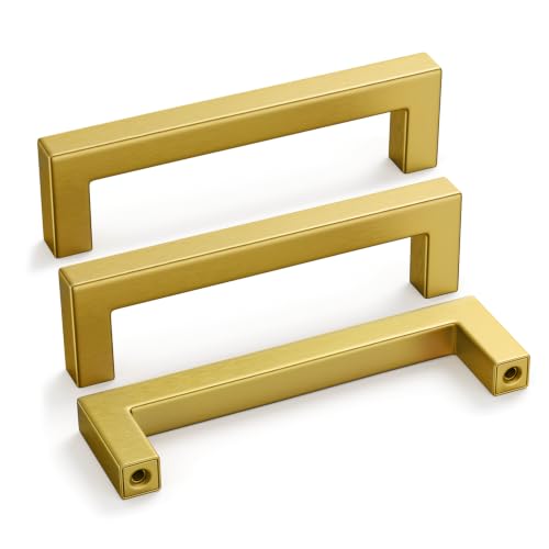 5 Pack 3-3/4 in Gold Cabinet Handles Brushed Brass Drawer Pulls (Gold / 3-3/4 Inch Hole Centers)