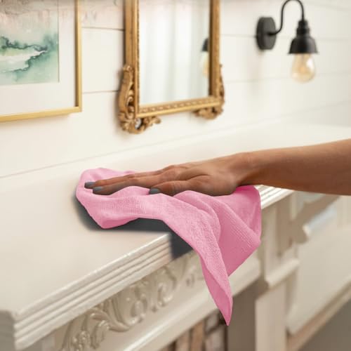 Microfiber Cleaning Cloths (Pack of 12 - 12x12 Inches / Pink)