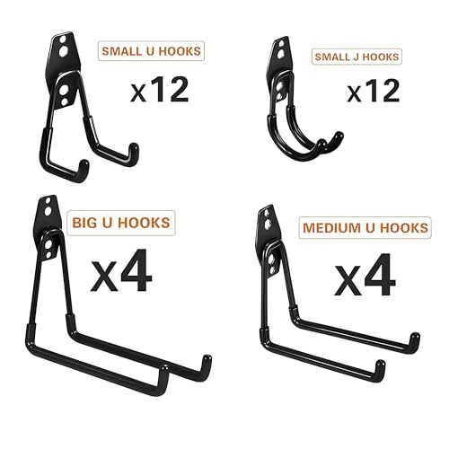 32 Pack Steel Garage Hooks Heavy Duty (32pcs - Black)