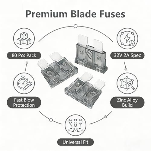 80Pcs) 25Amp Standard Fuse, 25A Car Blade Fuses for Car/RV/Truck/SUV/Motorcycle/Boat (25A)