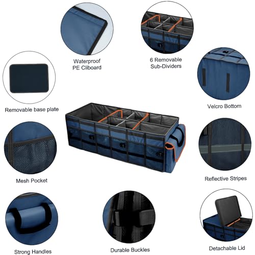 Car Trunk Organizer and Storage with Removable Leakproof Cooler Bag (Blue / Large)