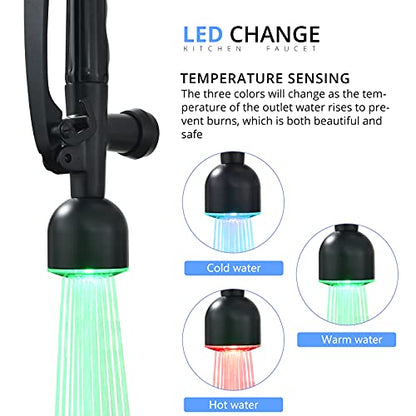 LED Commercial Kitchen Faucets with Pull Down Sprayer Matte Black (Matte Black)