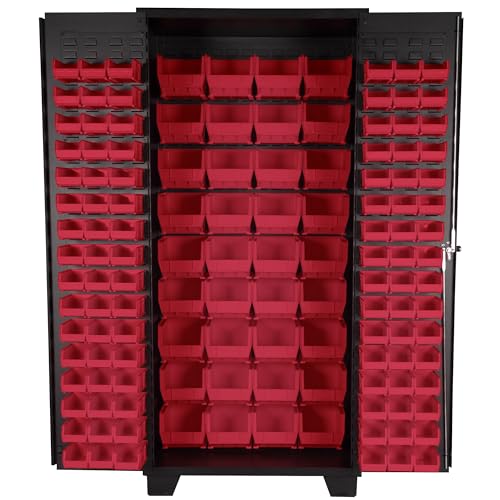 Tool Storage Cabinet with Bin Mounts (Red / 132 bins, 36” W x 24” D x 78” H)