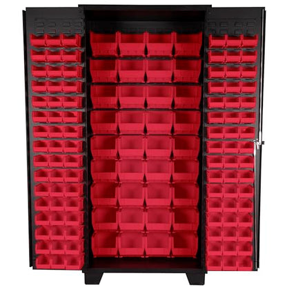 Tool Storage Cabinet with Bin Mounts (Red / 132 bins, 36” W x 24” D x 78” H)
