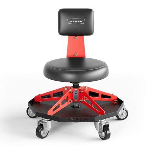 Vyper Robust Steel Sport Shop Chair for Mechanics (Black Seat, Red Frame)