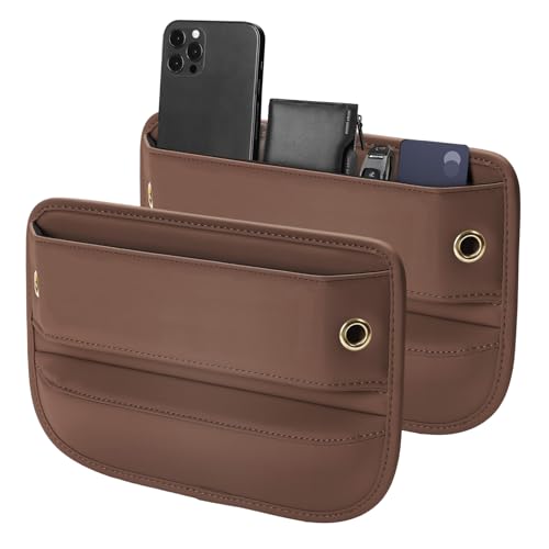 Premium Leather Car Seat Gap Filler Organizer (04 Brown, 2 Pack)