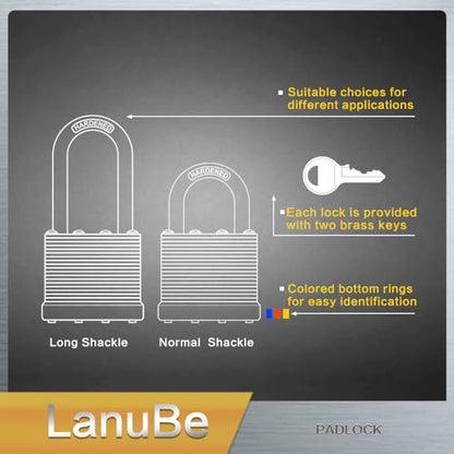Laminated Keyed Alike Padlock 12 Pack Mixed Long & Normal Shackles (12 Pack Mixed)