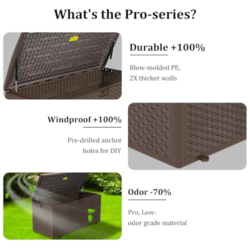 180 Pro Gallon Waterproof Outdoor Storage Bin Resin Deck Box for Patio (Brown / 180 Gallon)