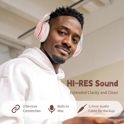 Wireless Bluetooth Headphones Over Ear V6.0 HiFi Stereo with Mic (Rose Gold)