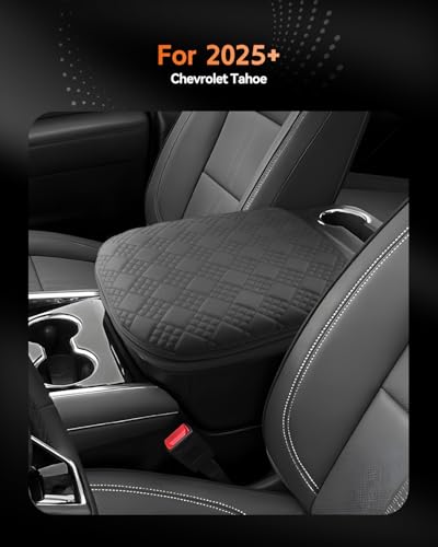 for 2025 2026 Chevrolet Tahoe Center Console Cover Armrest Box Cover for Tahoe (Tahoe Thickened Black Leather Square)