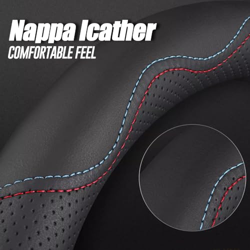 Nappa Premium Leather car Steering Wheel Cover (Black-B)