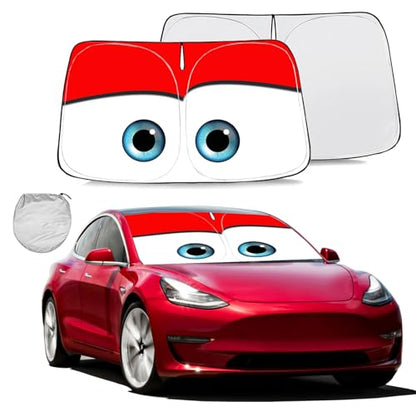 Windshield Sun Shade for 2017 (Red / Tesla Model Y/3 (Custom Fit))