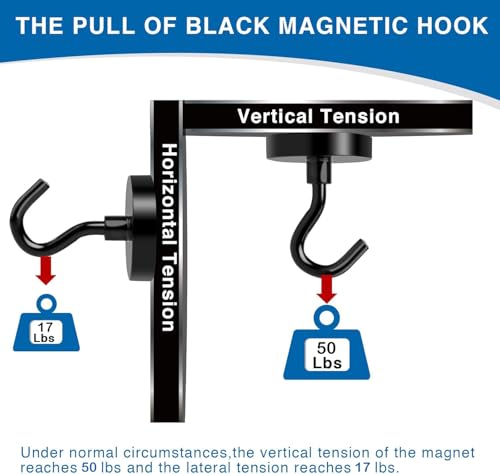 Magnetic Hooks Magnet Hook for Cruise Cabins 50LBS Essentials 6P (Black / 0.78in)
