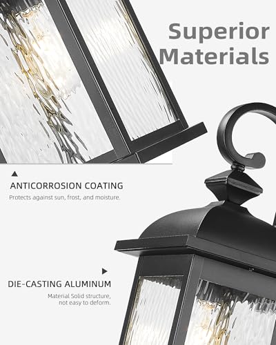 21" Large Exterior Wall Light Fixtures (Matte Black, Water Ripple Glass / 21", 2 Pack)