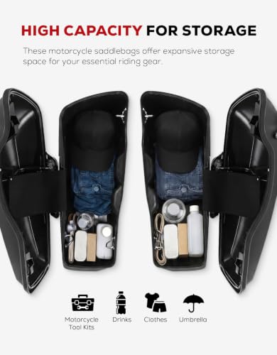 Motorcycle 5" Stretched Saddlebags Fit For Harley Touring 2014 (5" Stretched-Vivid Black W/ Chrome Latches)