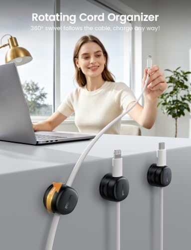 6 Pack Rotating Magnetic Cord Organizer Clips Cable Management (Matte Black - Rotatable)