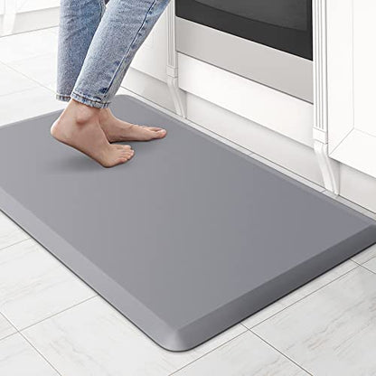 Kitchen Mat Cushioned Anti Fatigue Rug 17.3"x28" Waterproof Non Slip Standing Desk Mat Comfort Floor Mats for Kitchen House Sink Office (Grey / 28"L x 17.3"W x 0.5"Th)