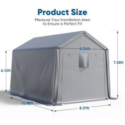 8x12FT Long Storage Shelter Portable Shed with Roll (8'X12' / Silver Gray)