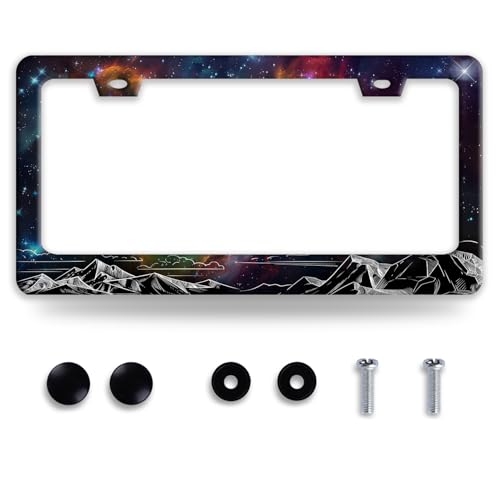 Starry Sky Mountains Stainless Steel License Plate Frame for US Cars Decor (Starry Sky Mountains)