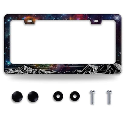 Starry Sky Mountains Stainless Steel License Plate Frame for US Cars Decor (Starry Sky Mountains)