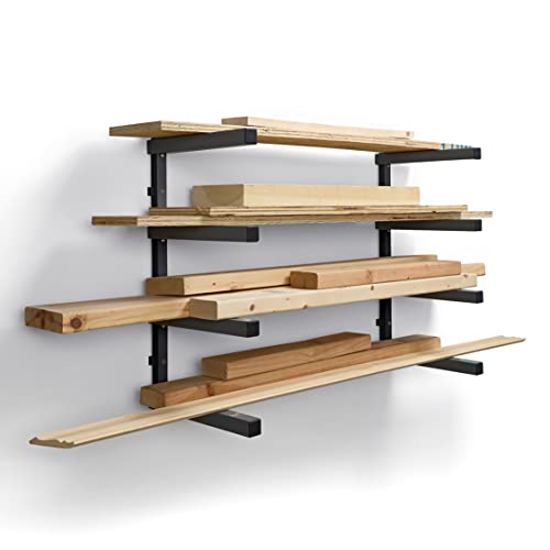 4 Level Lumber Storage Rack Wall Mount Wood Rack For Garage Organizer (Black and Gray / 4-Level)