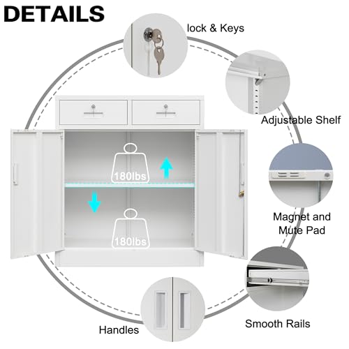 Metal Storage Cabinet (White / 36" H x 32" W x 16" D)