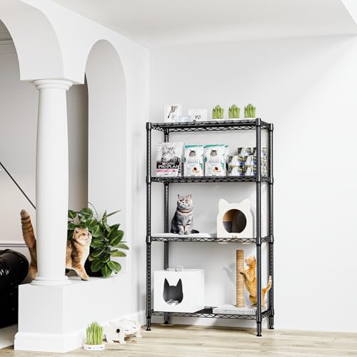 1000 lbs 4 Tier Shelf Metal Storage Shelves Shelving Wire Rack Heavy Duty Closet Organizers for Garage Kitchen Bathroom Laundry Black 15.7" D x 33.5" W x 59.5" H (4 tier, 15.7" D x 33.5" W x 59.5" H / Black)