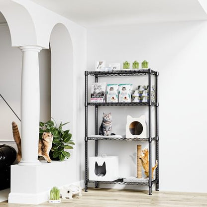 1000 lbs 4 Tier Shelf Metal Storage Shelves Shelving Wire Rack Heavy Duty Closet Organizers for Garage Kitchen Bathroom Laundry Black 15.7" D x 33.5" W x 59.5" H (4 tier, 15.7" D x 33.5" W x 59.5" H / Black)