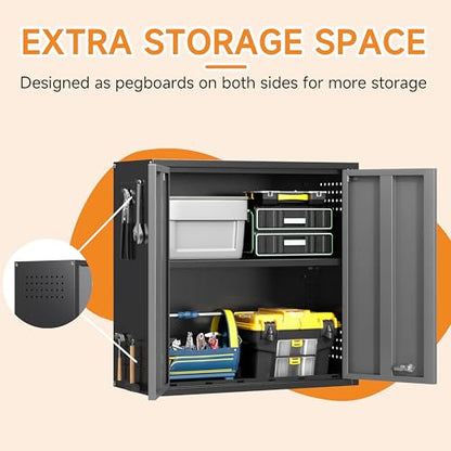Metal Garage Wall Cabinet with 2 Doors and 1 Adjustable Shelf (Black&gray / 26"H Wall Cabinet(2-Door))