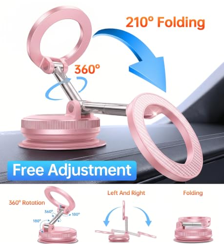 Newest Vacuum Magnetic Phone Holder for Car Phone Holder Mount【Movable Vacuum Suction】 Magsafe Car Mount Cell Phone Holders for Your Car Accessories for Women Men for iPhone 17 16 (Light Pink)