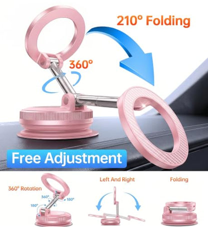Newest Vacuum Magnetic Phone Holder for Car Phone Holder Mount【Movable Vacuum Suction】 Magsafe Car Mount Cell Phone Holders for Your Car Accessories for Women Men for iPhone 17 16 (Light Pink)