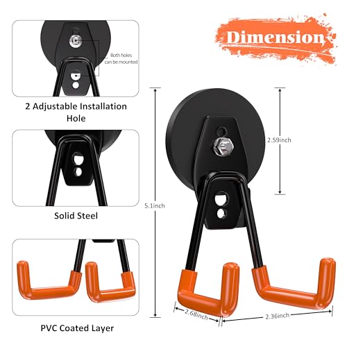 Strong Magnetic Hooks Heavy Duty 4 Pack Magnet Garage Hook Heavy Duty Rare Earth Magnets Utility Storage Hooks for Hanging Ladder (Orange)