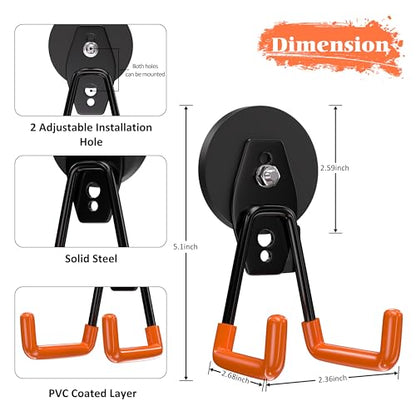 Strong Magnetic Hooks Heavy Duty 4 Pack Magnet Garage Hook Heavy Duty Rare Earth Magnets Utility Storage Hooks for Hanging Ladder (Orange)