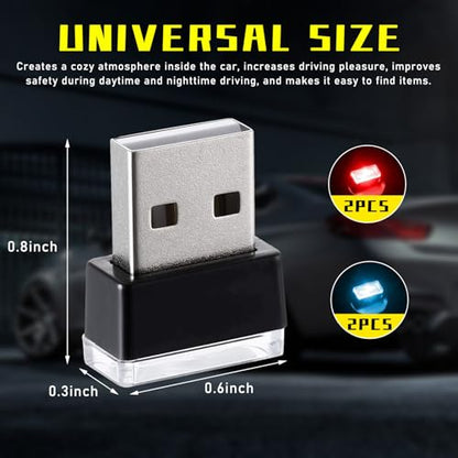 4 PCS USB LED Car Interior Atmosphere Lamp (2 Red+2 Ice Blue)