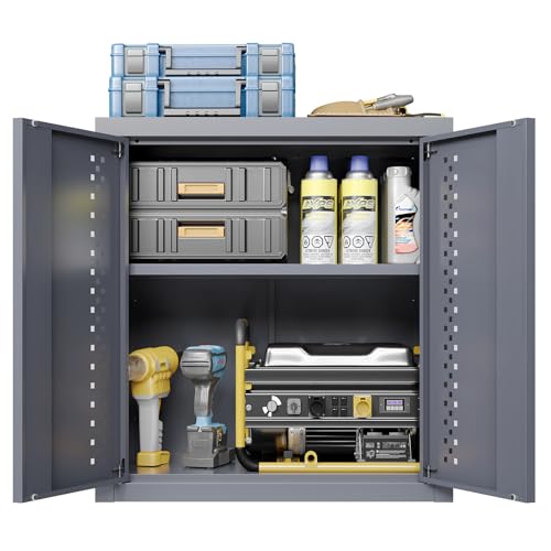 Metal Wall Storage Cabinet Steel Wall Mounted Garage Storage Cabinet with Adjustable Shelf and Doors for Basement Utility Room Warehouse Kitchen (H28")