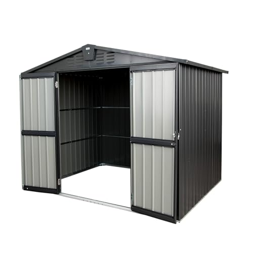 Galvanized Steel Storage Shed 8.2' x 6.2' with Lockable Door (Dark Gray03 / 8.2×6.2)