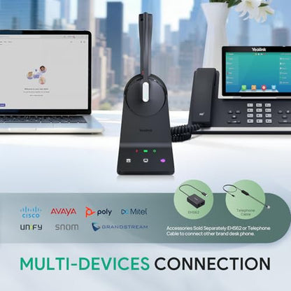 WH64 Mono DECT & Bluetooth Wireless Headset for Phone PC Cellphone (Mono)