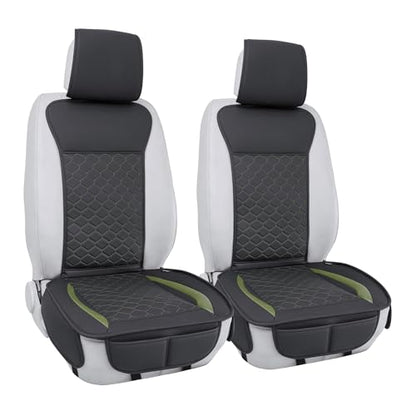 Leather Car Seat Covers Front 2PC Black Green Waterproof (Black/Green)